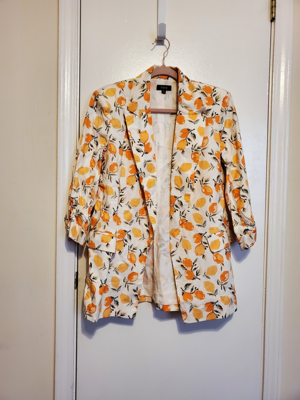 Fate White Blazer with Orange Citrus Print